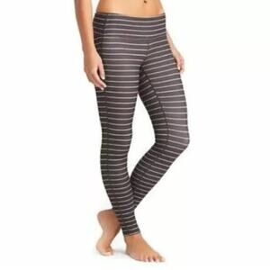 Athleta Size Large Chaturanga Crop Leggings Brown Tan Stripes Polyester Lycra